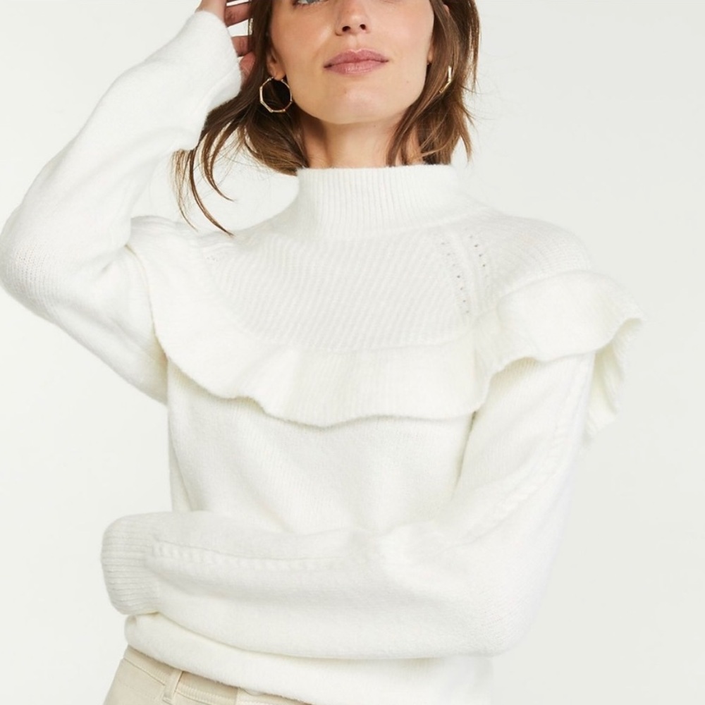 Ann Taylor Cream Ruffle Sweater